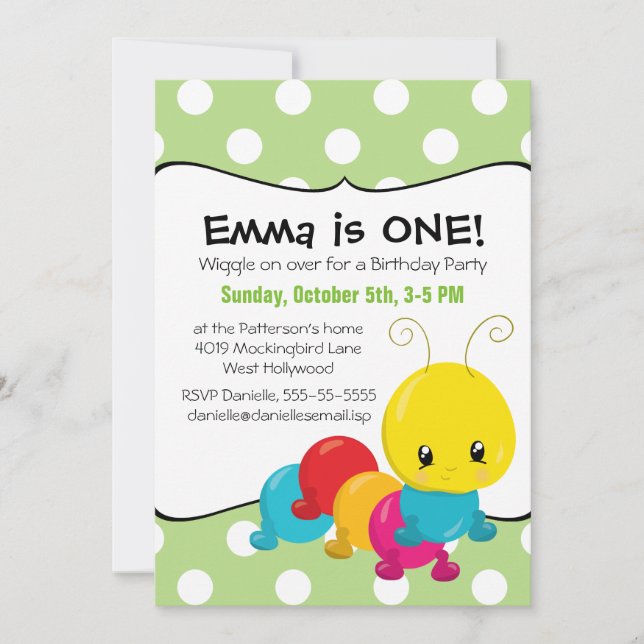 Invitation Wiggle Worm Première fête d'anniversaire (Devant)
