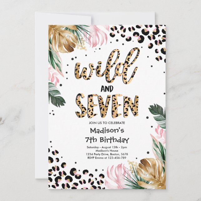 Invitation Wild And Seven Empreinte de léopard 7e fête d'anni (Devant)