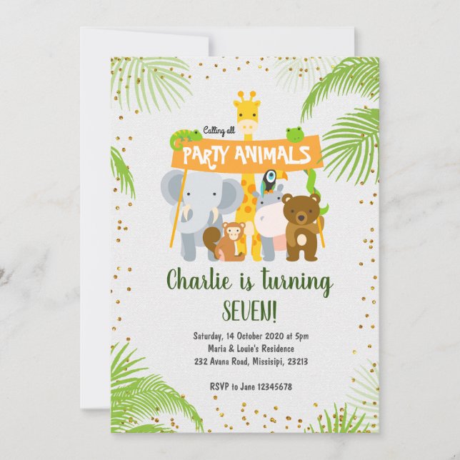 Invitation Wild Animal Jungle Safari fête d'anniversaire (Devant)