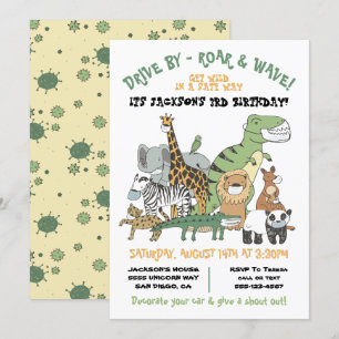 Invitation Wild Animals Drive by BIrthday Party Parade