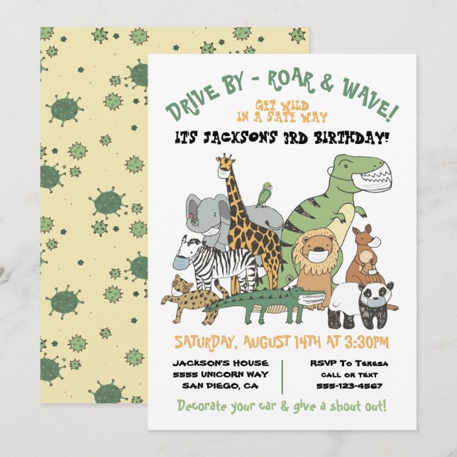 Invitation Wild Animals Drive par BIrthday Party Parade (Devant / Derrière)