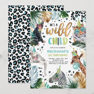 Invitation Wild Child Boy Safari Animaux Anniversaire
