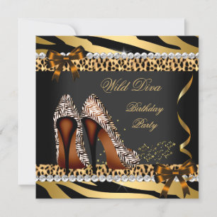 Invitation Wild Diva Leopard Zebra Hi Heels Anniversaire 3