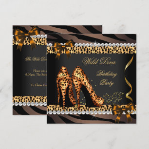 Invitation Wild Diva Leopard Zebra High Heures Anniversaire