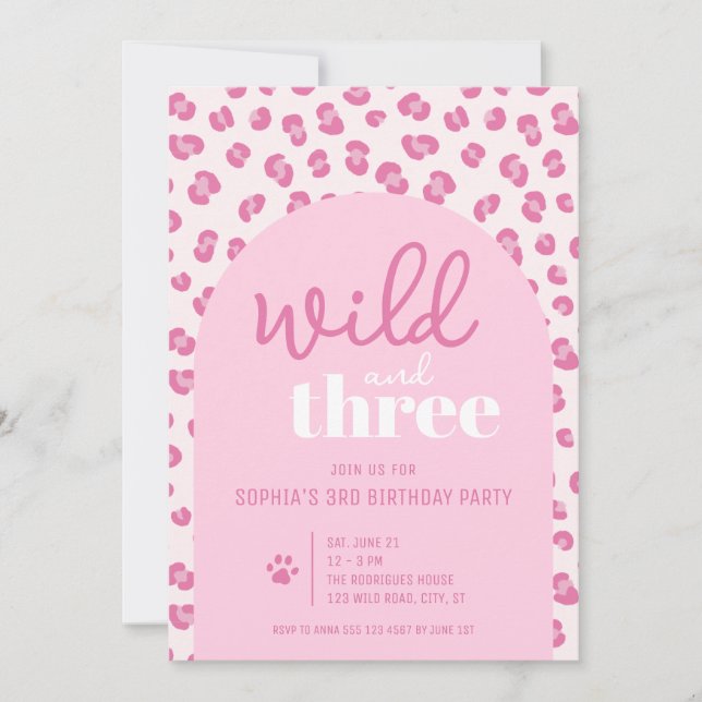 Invitation Wild et trois fille 3e anniversaire fête Invitatio (Devant)
