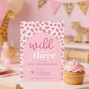 Invitation Wild et trois fille 3e anniversaire fête Invitatio