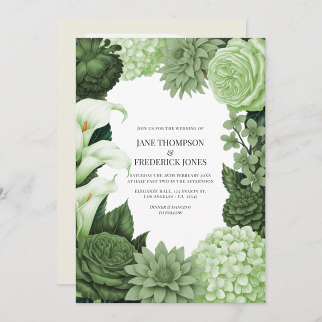 Invitation Wild Fern, Soft Moss & Pale Pistachio Wedding (Devant / Derrière)