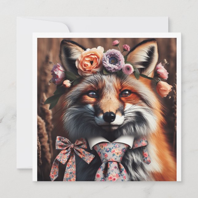 Invitation Wild fox wearing a tie cute  (Devant)