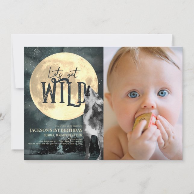 Invitation Wild Howling Wolf 1st Birthday Photo (Devant)