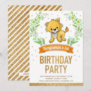 Invitation Wild Jungle Safari mignon bébé Lion fête d'anniver