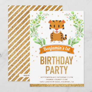 Invitation Wild Jungle Safari mignon bébé Tigre fête d'annive