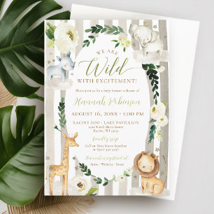 Invitation Wild Jungle Wreath Safari Animaux Baby shower Garç
