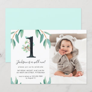 Invitation Wild One 1er anniversaire fête photo Bleu Retour