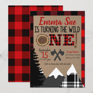 Invitation Wild One 1er anniversaire Flannel Lumberjack Anniv