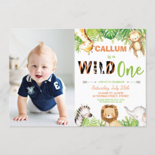 Invitation Wild One 1er anniversaire Jungle Animaux garçon Ph