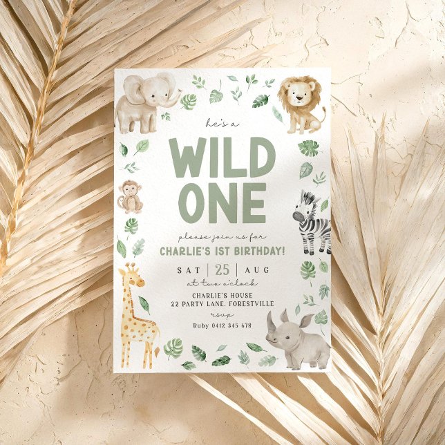 Invitation Wild One 1er anniversaire Safari Animal Jungle (Wild One 1st Birthday Invitation)