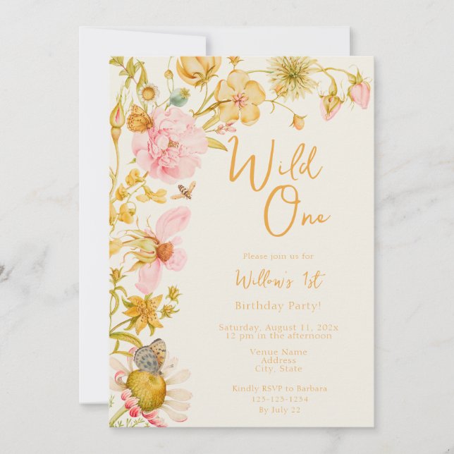 Invitation Wild One 1er Fleur sauvage d'anniversaire (Devant)