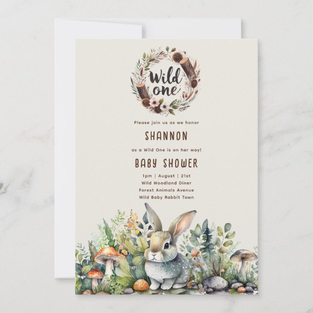 Invitation Wild One Baby Bunny Bois Animaux Rustiques (Devant)