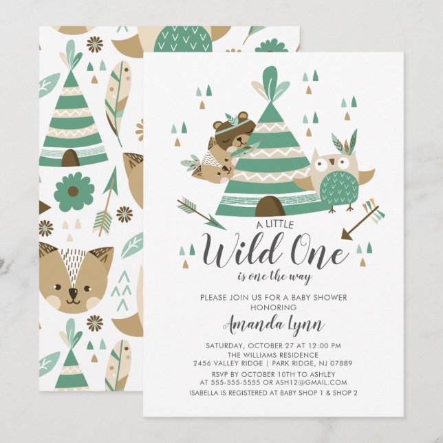 Invitation Wild One Baby shower (Devant / Derrière)
