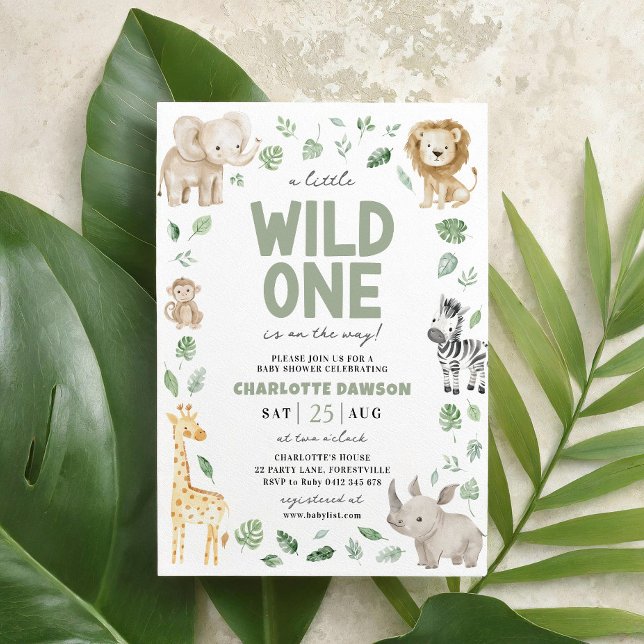 Invitation Wild One Baby shower Safari Animal Jungle (Wild One Baby Shower Invitation)