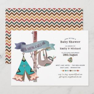 Invitation Wild One Baby shower Tribal Sloth TeePee