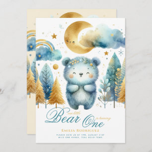 Invitation Wild One Bear 1er anniversaire (ou EDIT AGE) Or Tu