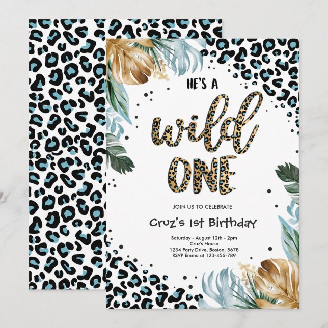Invitation Wild One Birthday Boy Empreinte de léopard Jungle  (Devant / Derrière)