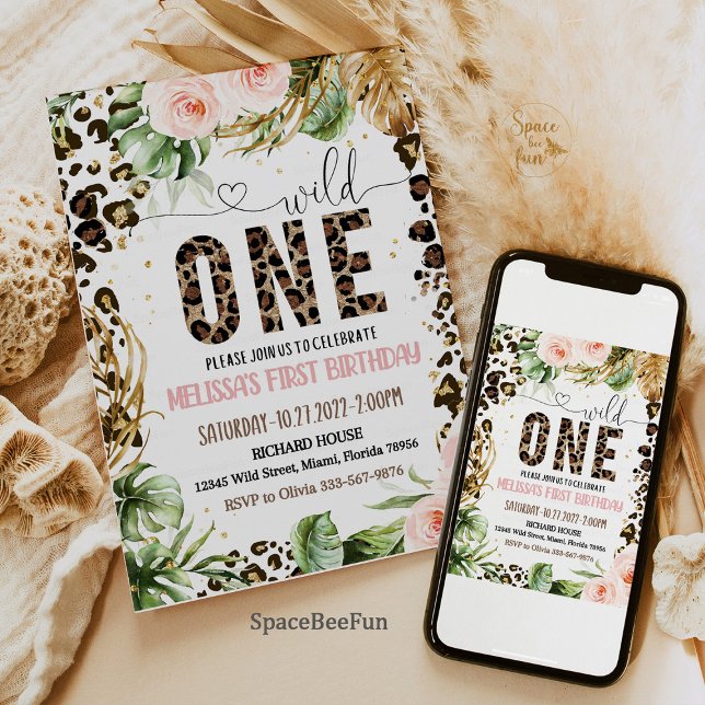 Invitation Wild One Birthday Empreinte de léopard Wild Jungle (safari leopard welcome sign, leopard print foam board, jungle theme welcome sign, safari party sign,)