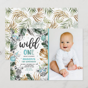 Invitation Wild One Birthday Gold Safari Jungle Animals Party