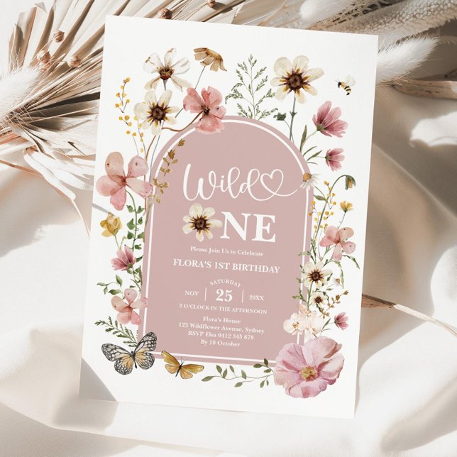 Invitation Wild One Birthday Invitation: Blush Wildflower Edi (Créateur téléchargé)