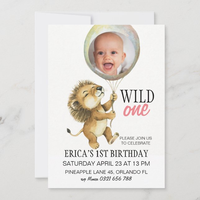 Invitation Wild One Birthday Invitation, Lion 1er Birthday (Devant)