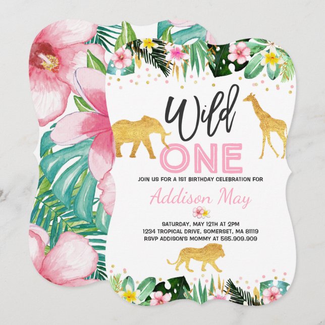 Invitation Wild One Birthday Jungle Animals Party (Devant / Derrière)