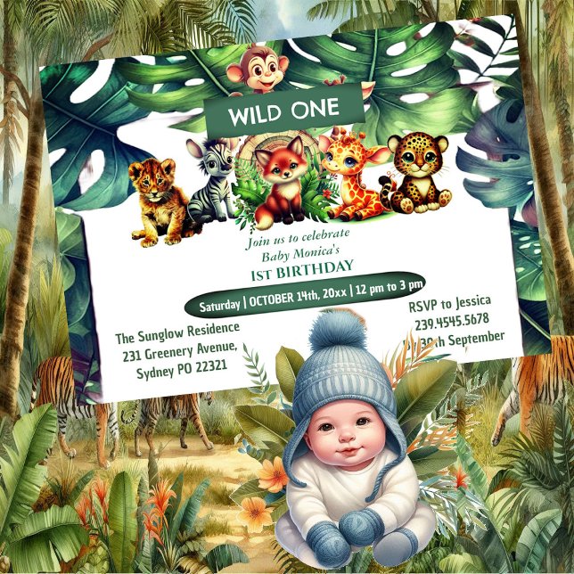 Invitation Wild One Birthday Jungle Safari Tropical Canopy (Wild One Birthday Jungle Safari Tropical Canopy Invitation)