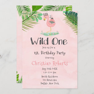 Invitation Wild One Boho Flamant rose rose 1er anniversaire
