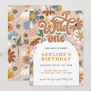 Invitation Wild One Boho Fleur sauvage 1er anniversaire Retro
