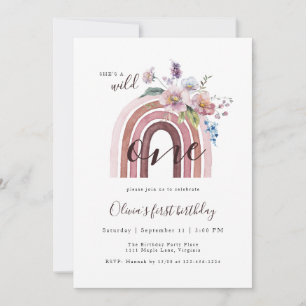 Invitation Wild & One Boho Fleur sauvage Rainbow 1er annivers