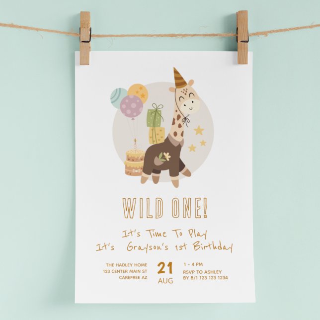 Invitation Wild One Boho Giraffe Boy 1er anniversaire (Créateur téléchargé)