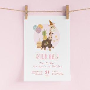 Invitation Wild One Boho Giraffe Girl 1er anniversaire