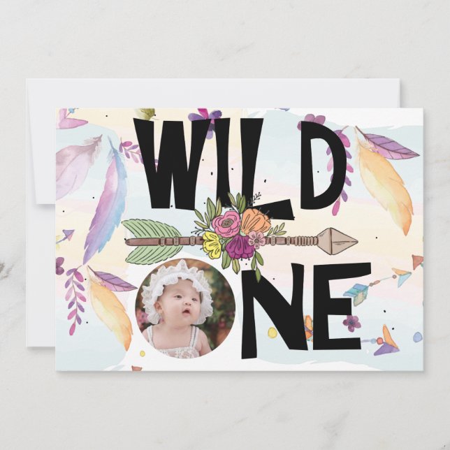 Invitation Wild One Boho Photo Girls First Birthday (Devant)