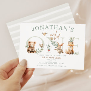 Invitation Wild One Bois boisé animaux 1er Birthday Boy