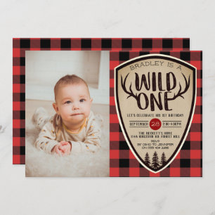 Invitation Wild One Boys Rustic Plaid Lumberjack 1er annivers
