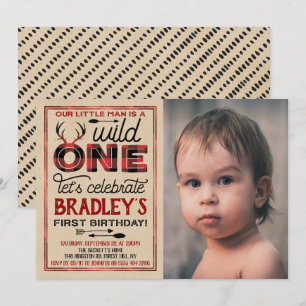 Invitation Wild One Boys Rustic Plaid Lumberjack 1er annivers