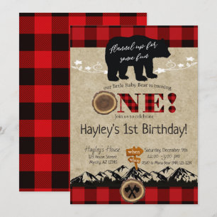 Invitation Wild One Buffalo Plaid Little Bear Anniversaire