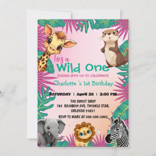 Invitation Wild One coloré jungle garçons 1er Animal Annivers