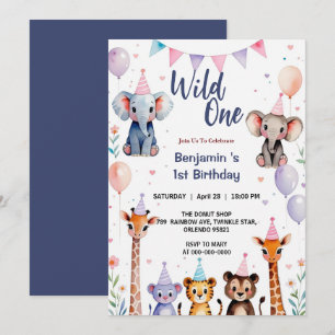 Invitation Wild One Cute Animaux Balloon Garçon 1er Anniversa