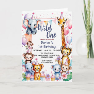 Invitation Wild One Cute Animaux Balloon Garçon 1er Anniversa