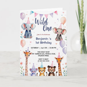 Invitation Wild One Cute Animaux Balloon Garçon 1er Anniversa