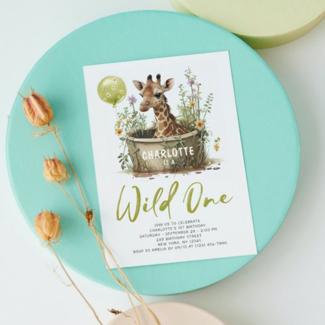 Invitation Wild One Cute Giraffe 1er Anniversaire Animal Ball (Créateur téléchargé)