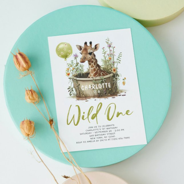 Invitation Wild One Cute Giraffe 1er anniversaire Photo Anima (Créateur téléchargé)