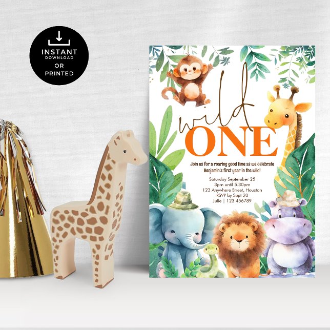 Invitation Wild One Cute Jungle Animaux 1er Anniversaire Fête (Créateur téléchargé)